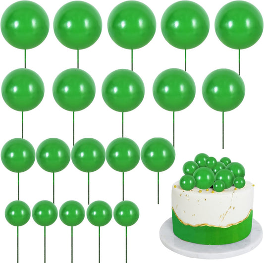 BEISHIDA 20 PCS Green Mini Ball Cake Toppers Foam Cake Balls Decoration Supplies for Happy Birthday Anniversary Wedding Baby Shower Cake Decorations