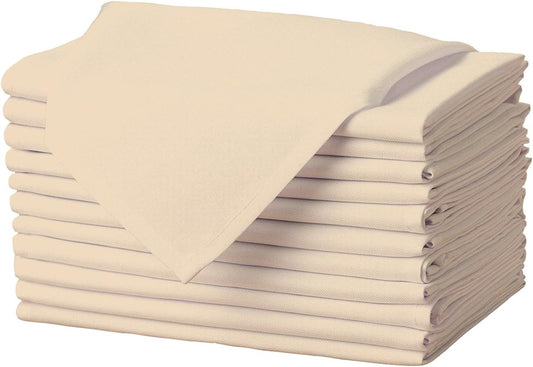 Gee Di Moda Cloth Napkins - 17 x 17 Inch Beige Dinner Napkins - Set of 12 Soft & Absorbent Washable Fabric Cloth Table Napkins with Hemmed Edges for Hotel Restaurant, Holiday Parties & Wedding