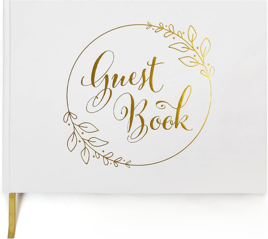 LotFancy Wedding Guest Book, 10x8’’ Sign in Book, Polaroid Guest Book with 128 Pages, Gold Foil Hardcover, Guestbook for Wedding Reception, Bridal Shower, Birthday and Special Events