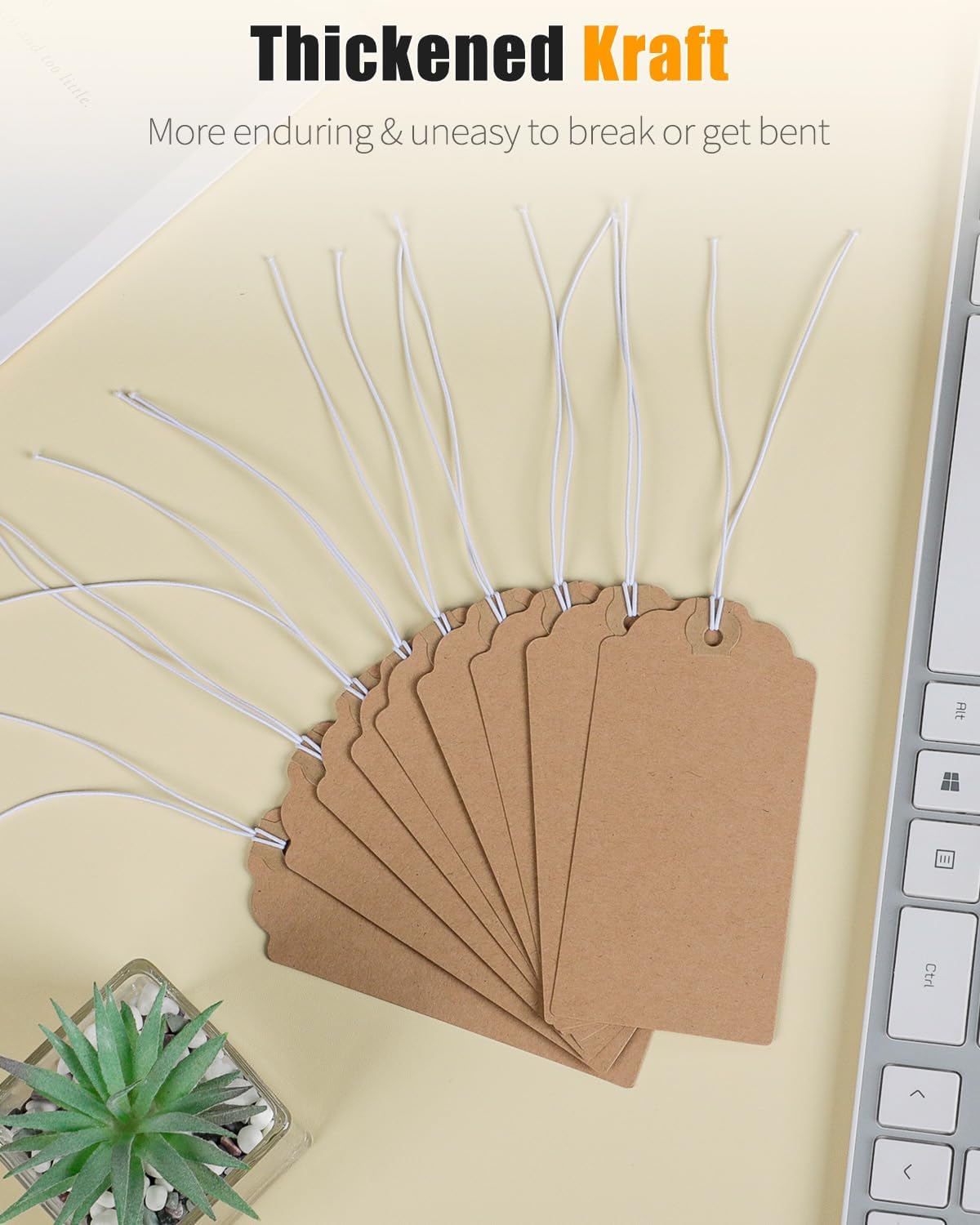 Uniclife 72 Pcs Blank Shipping Tags with Elastic String Attached Kraft Paper Tags Hang Tags with Reinforced Eyelet Large Marking Tags Price Tags Inventory Label Tags, Brown (4.7" L x 2.36" W)