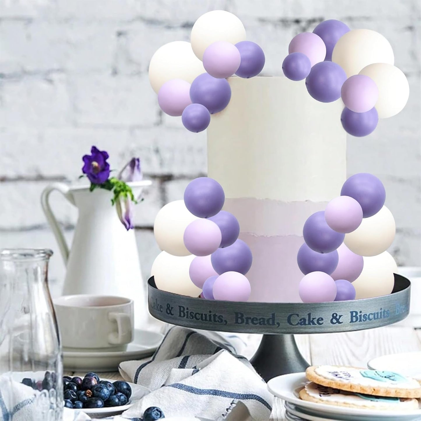 Ephlyn 30Pcs Ball Cake Picks Colorful Ball Shaped Cake Topper Pearl Balls Cupcake Cake Insert Topper for Birthday Party Decoration Supplies White Dark Light Purple