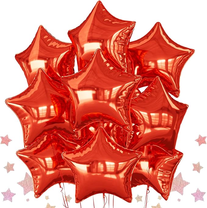 Red Star Balloons Foil, 10PCS Red Foil Stars Shape Balloons, 18 Inch Metallic Stars Balloon for Helium Pentagram Balloon for Birthday, Anniversary, New Year, Christmas Party Decoration