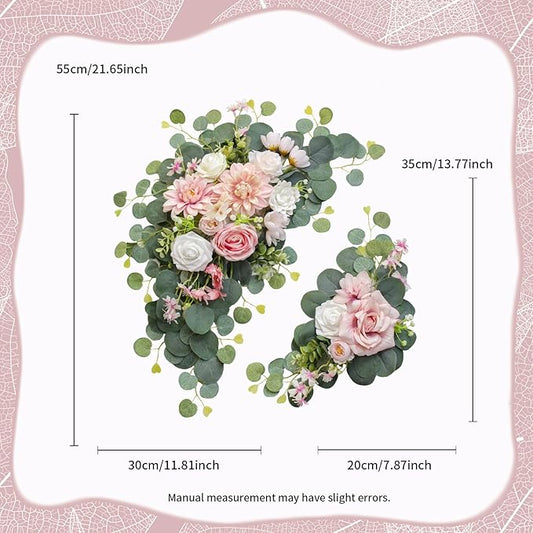 Artificial Wedding Arch Flowers for Wedding Sign,Set of 2 for Welcome Ceremony Sign,Faux Floral Swags, Banquet and Reception Backdrop Floral Decoration (Pink)