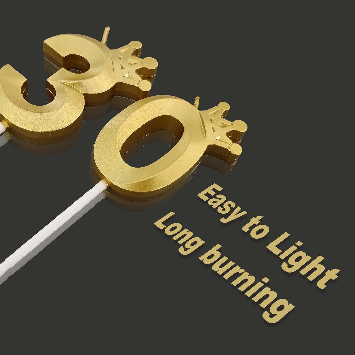 The Number 30 Gold Birthday Candles for Cake is Beautiful Number Candles for 30th Birthday Decorations for Man and Women (Gold-30, Crown)