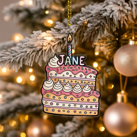 Custom Birthday Cake Ornament, Personalized Funny Christmas Ornament, Party Lover Holiday Gift, Quirky Keepsake Decoration, Xmas Ornament Acrylic Ornament – Personalized Christmas