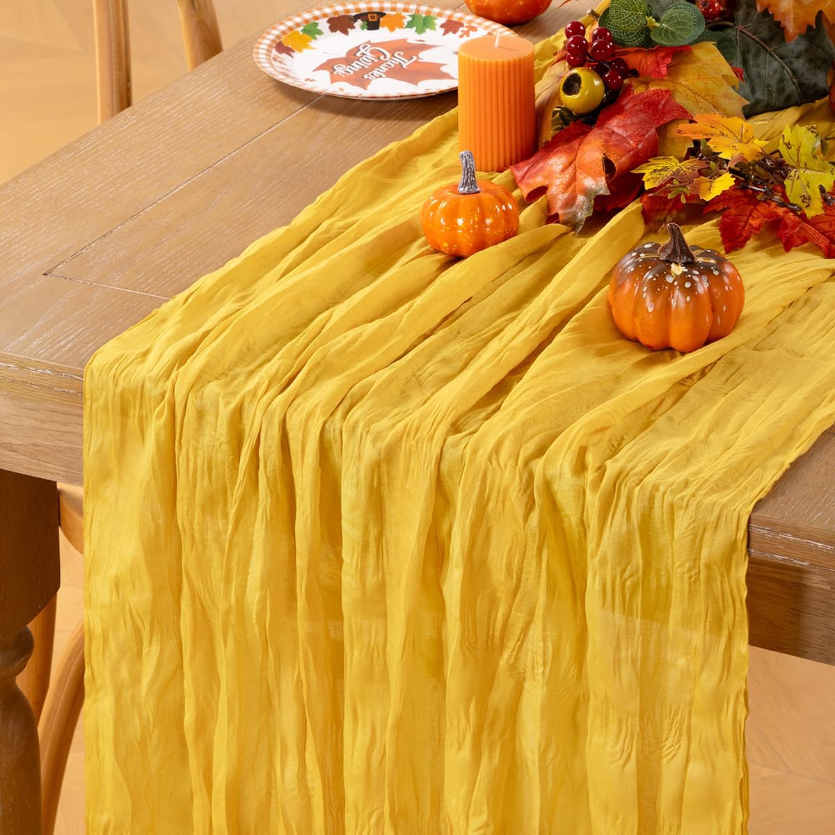 MLMC Gold Table Runner Rustic Fall Cheesecloth Table Runner 10ft Gauze Cheese Cloth Table Decoration 35x120 Inches for Wediing Picinc Party Family Gatherings Home Decor