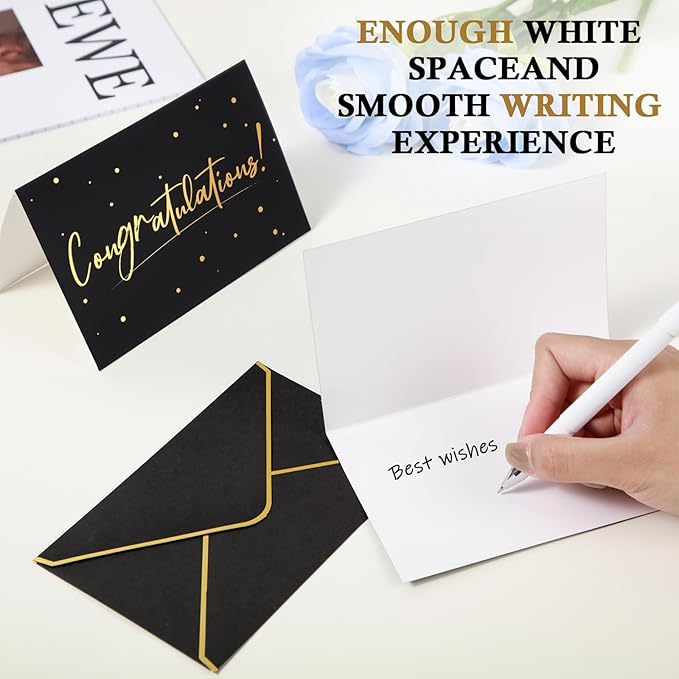 100 Pack Congratulations Cards with Envelopes All Occasion Congrats Greeting Card for Engagement,Business,Baby Shower,Wedding Graduation Party, 4 x 6 In(Black)