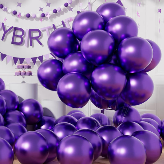 AULE Party Balloons 50 Pcs 12 inch Metallic Dark Purple Balloons Chrome Helium Shiny Latex Balloons Happy Birthday Graduation Gender Reveal Wedding Carnival Decoration