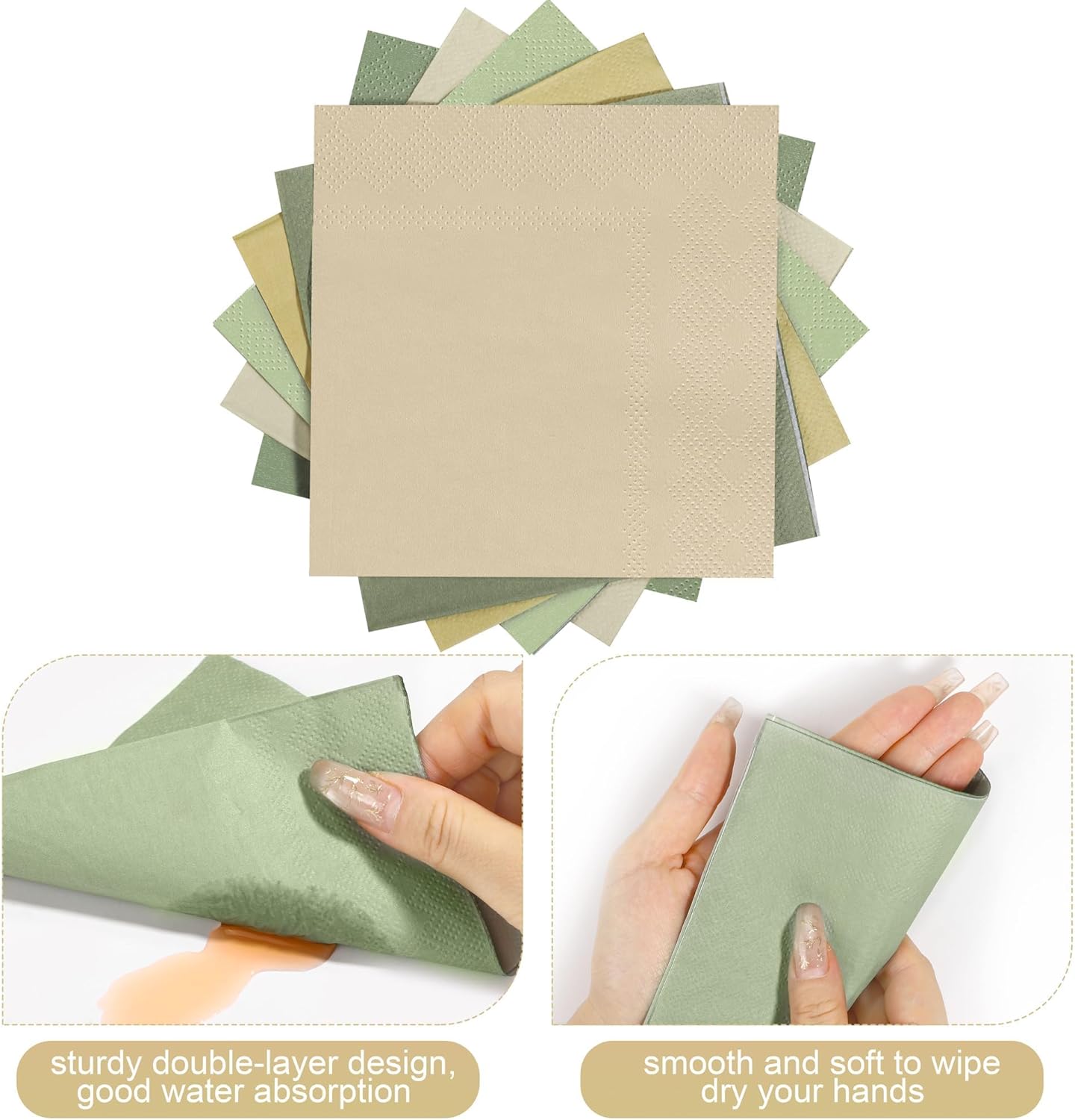 150 Pieces Sage Green Paper Napkins Cocktail Napkin Beverage Luncheon Napkins 2 Ply for Party Favors, 6 Colors