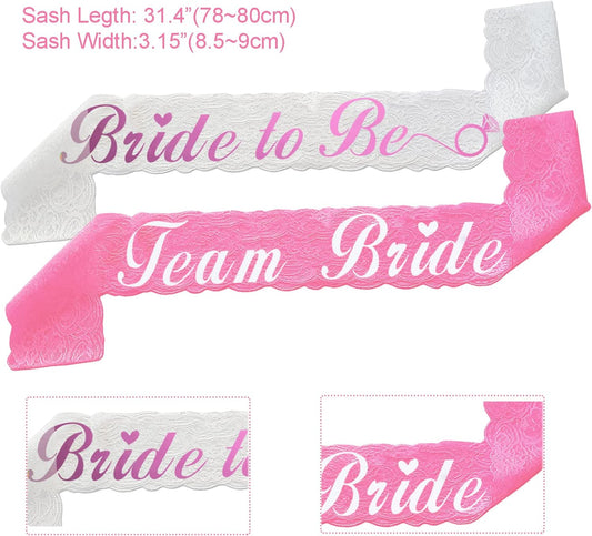 Team Bride Sash Set- 1 White Lace Bride to Be Sash and 6 Team Bride Sashes for Bachelorette Party Supplies