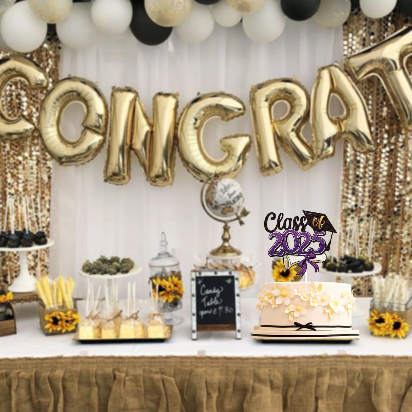 LINGBOOM Class of 2025 Happy Graduation Cake Topper Purple Glitter Grad 2025 Happy Graduation We are So Proud of You Cake Decorations Congrats Grad Party Supplies (Purple)
