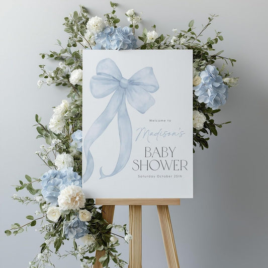 Generic Blue Bow Baby Boy Shower Welcome Sign, Baby Shower Yard Sign, Full Size, Plastic, Modern