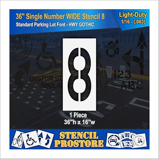 Pavement Stencils - 36 inch Single Number Stencil (Wide) - 8-36" x 16" x 1/16" (63 mil) - Light-Duty