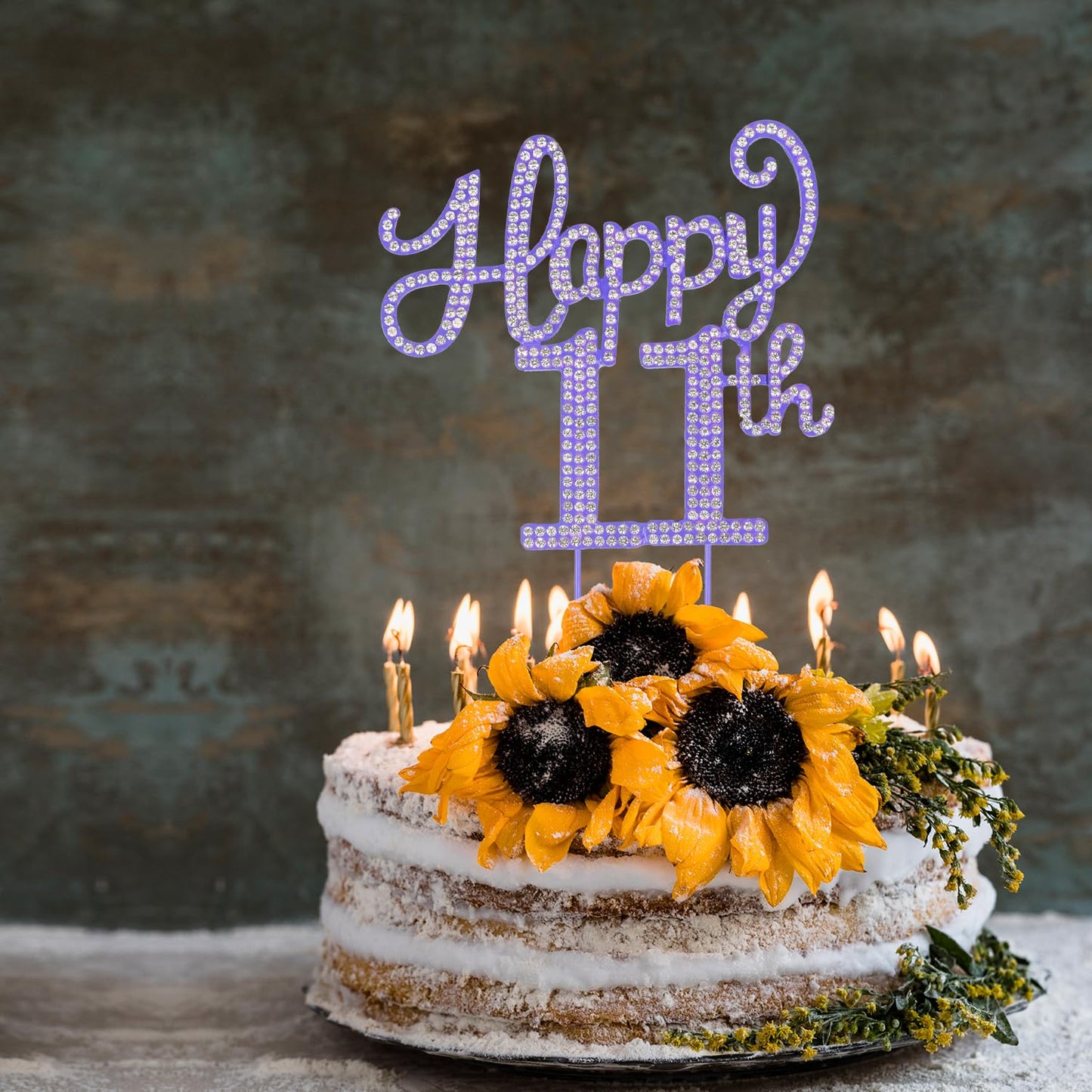 LASKYER Happy 11th Birthday Purple Rhinestone Cake Topper - 11th Birthday/Anniversary,Cheers to Eleven Years Old Bday Party Metal Sparkly Centerpieces Decorations.