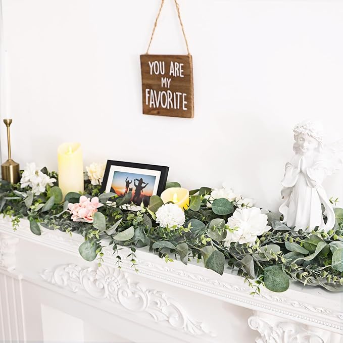 CEWOR 8pcs 5.8ft Artificial Eucalyptus Garland Fake Silver Dollar Eucalyptus Greenery Garland Vines for Mantle Table Runner Centerpiece Home Party Decor