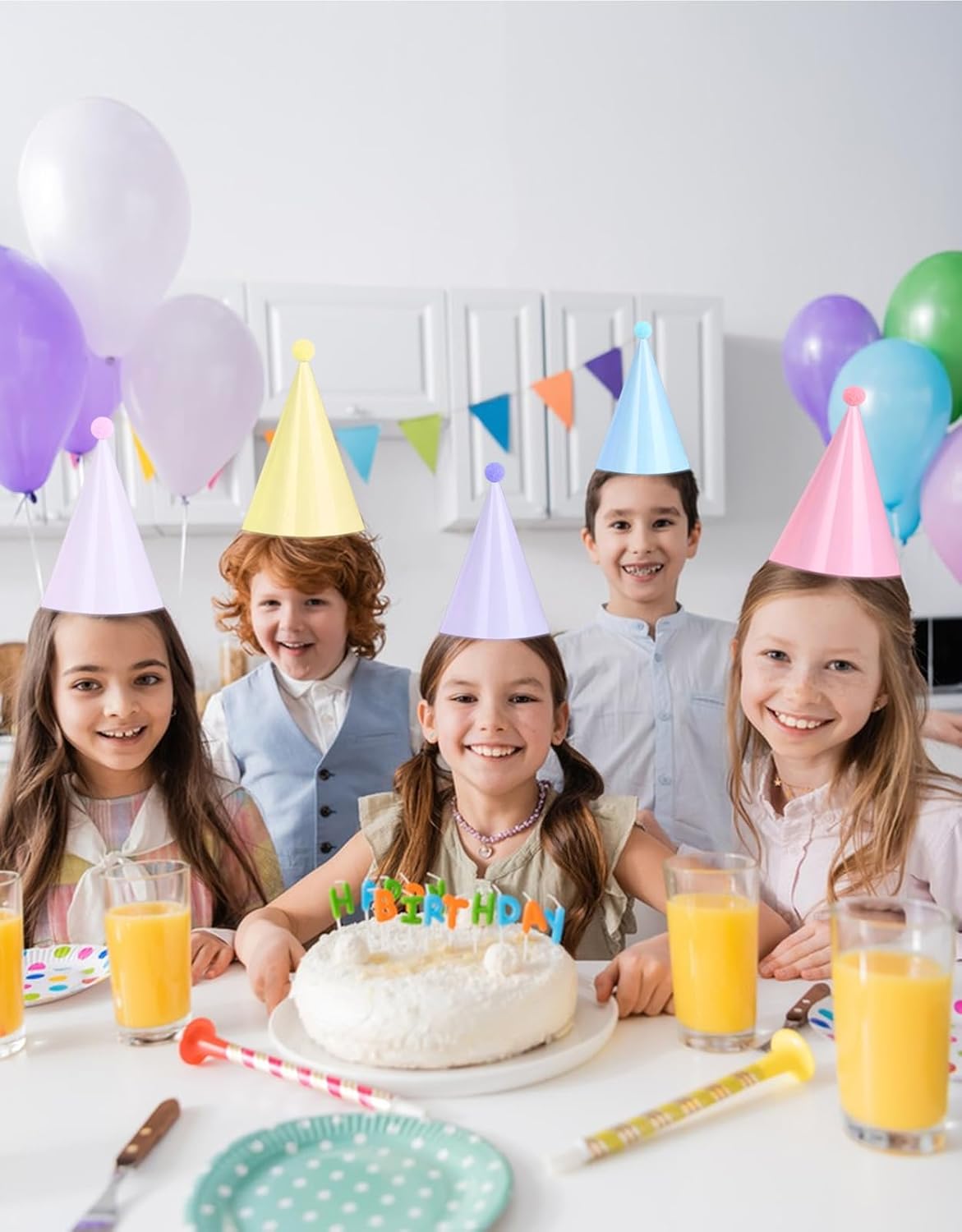 36 pcs Rainbow Party Hats-18 Pastel Rainbow Birthday Party Cone Hats and 18 Colorful Noise Makers for Birthday, Bridal Shower Wedding Party Supplies