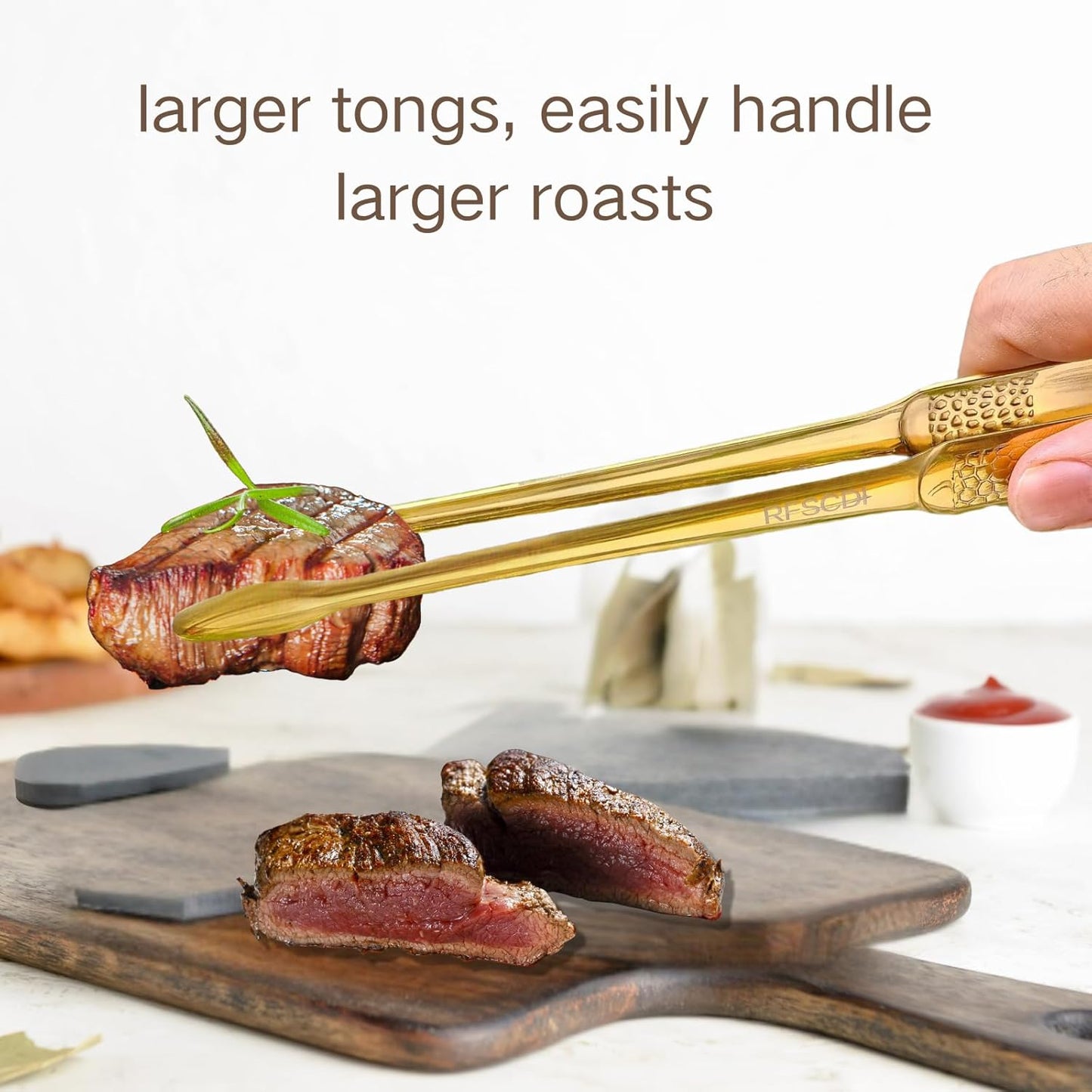 Premium Cooking Tongs - 304 Stainless Steel, Comfortable Grip, Non-Slip Design, High Heat Resistant - Ideal for Home, Kitchen, Barbecue & Frying Steak, (gold, 9 Inch)
