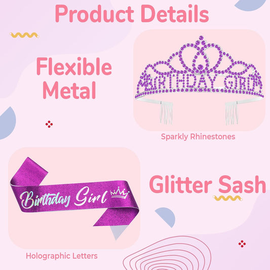 Birtthday Tiara Crown with Sash for Women Birthday Queen Party
