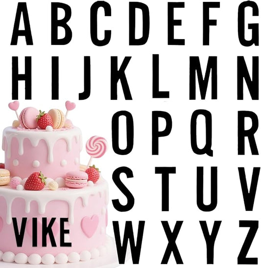 Matte Black Acrylic A-Z Alphabet Cake Toppers - Bold Personalized Letter Decorations for Modern Parties, Birthdays & Events - Durable & Versatile Dessert Accents
