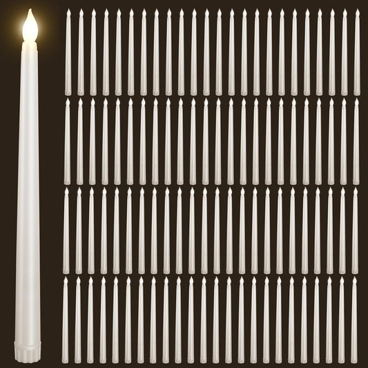 96pcs Flameless Flickering LED Taper Candles Bulk Battery Operated Candles for Christmas Halloween Birthday Wedding Party, (Ivory, 11 inch, 96pcs)