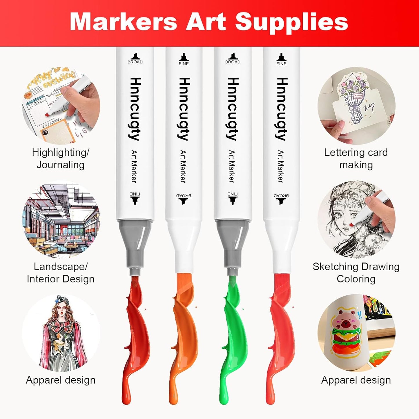 Alcohol Markers 100 Colors, Dual Tips Coloring Art Markers Set with Case & Holders, Chisel & Fine Artist Sketch Pens Art Supplies for Kids Adult Coloring Books, Drawing, Painting, Sketching