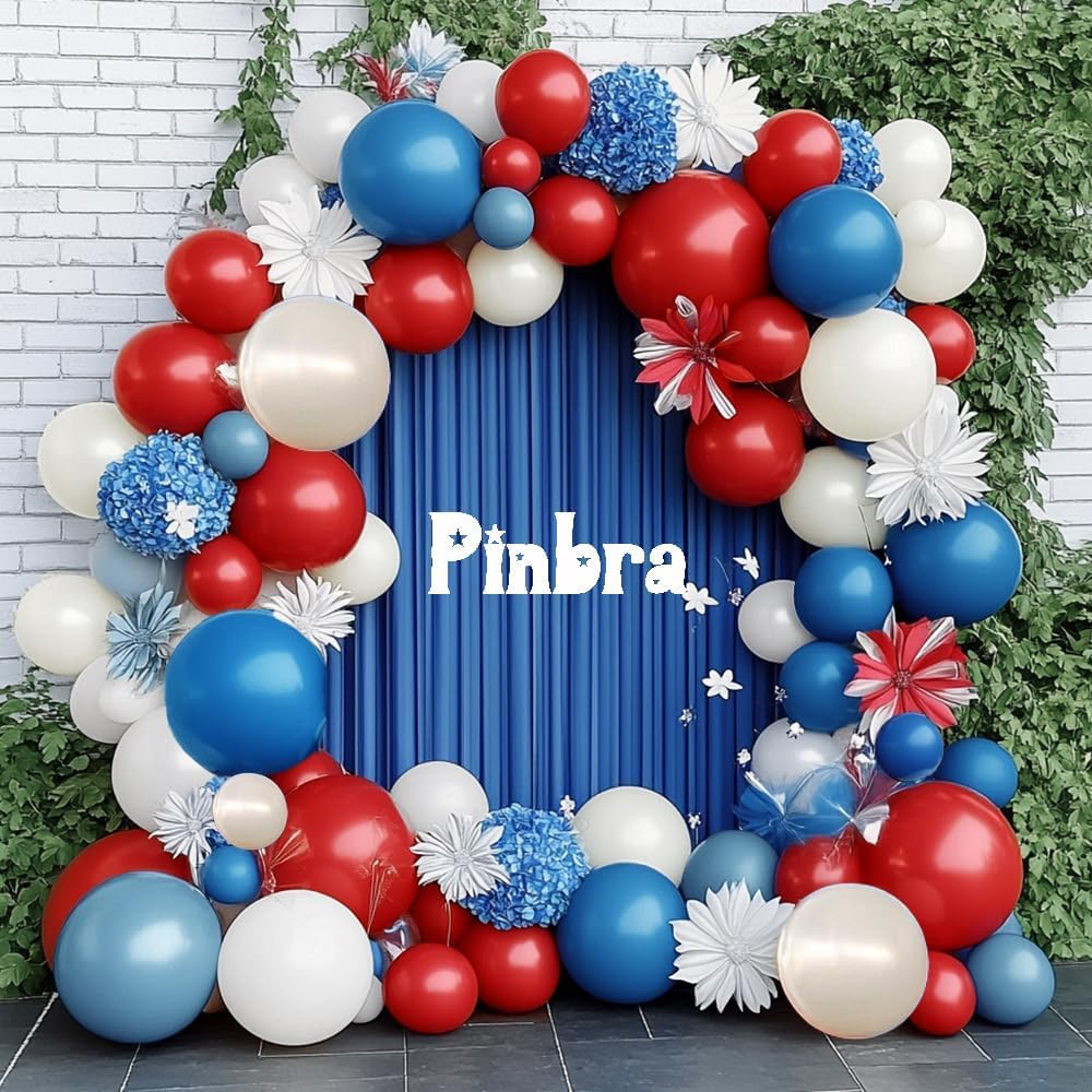 Red Blue White Balloon Garland Double Stuffed Royal Blue Red Balloons Pearl White Sand Pastel Latex Balloon Arch Kit for Birthday 4th of July Graduation Wedding Nautical Patriotic Party Decorations