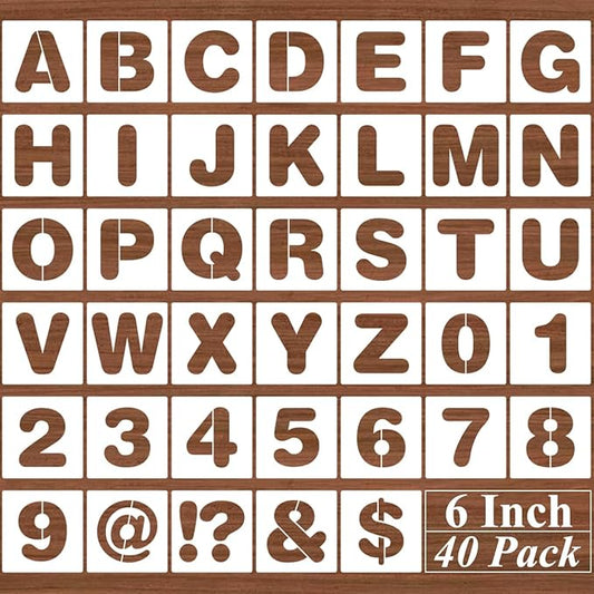 6 Inch Alphabet Letter Stencils - 40 Pack Letter Number Stencil Templates with Signs for Painting on Wood, Reusable Calligraphy Letters Stencils for Chalkboard Fabric Wood Signs