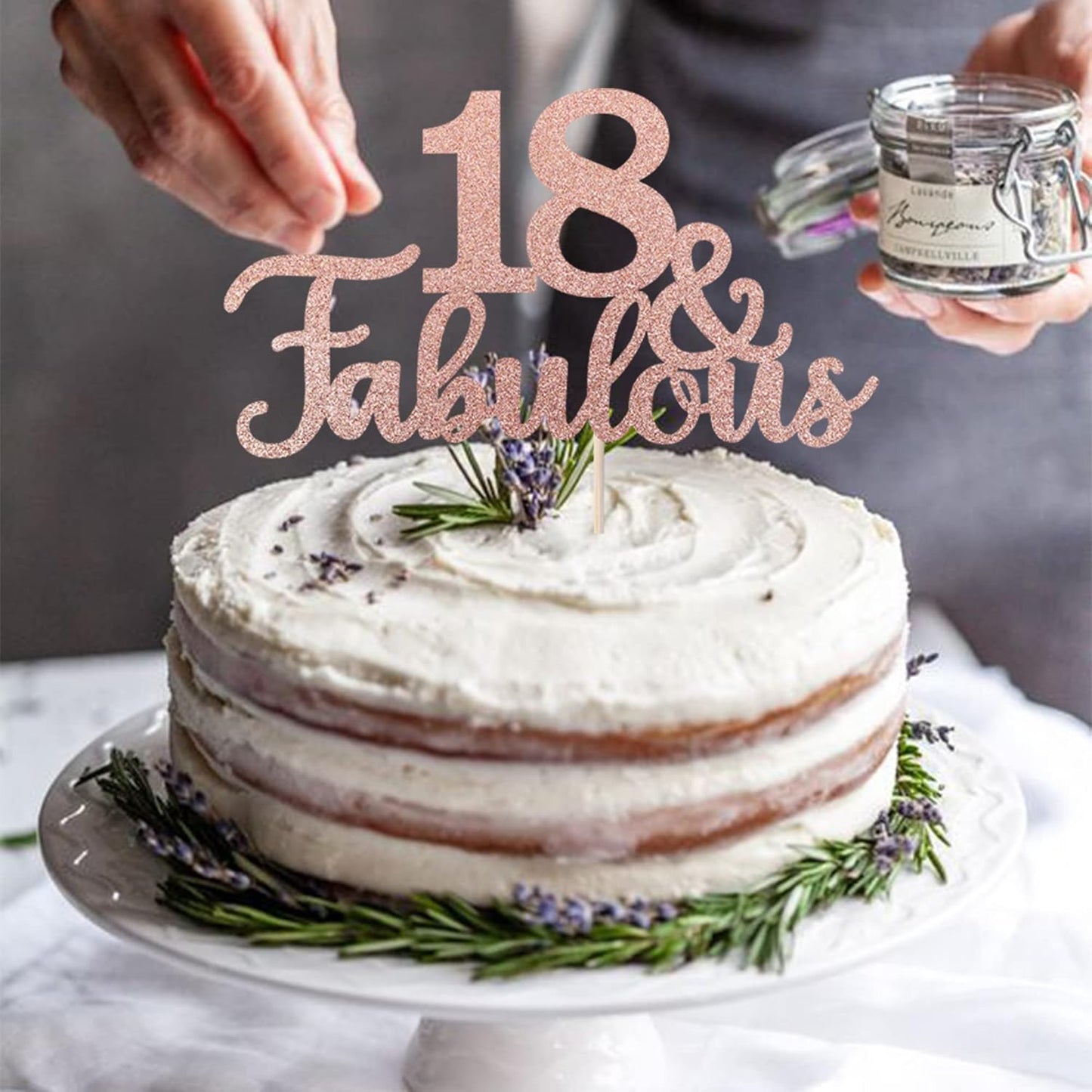 1 PCS 18 & Fabulous Cake Topper Glitter Eighteen and Fabulous Cake Toppers Happy 18th Birthday Cake Pick for 18th Wedding Anniversary Birthday Party Cake Decorations Supplies Rose Gold