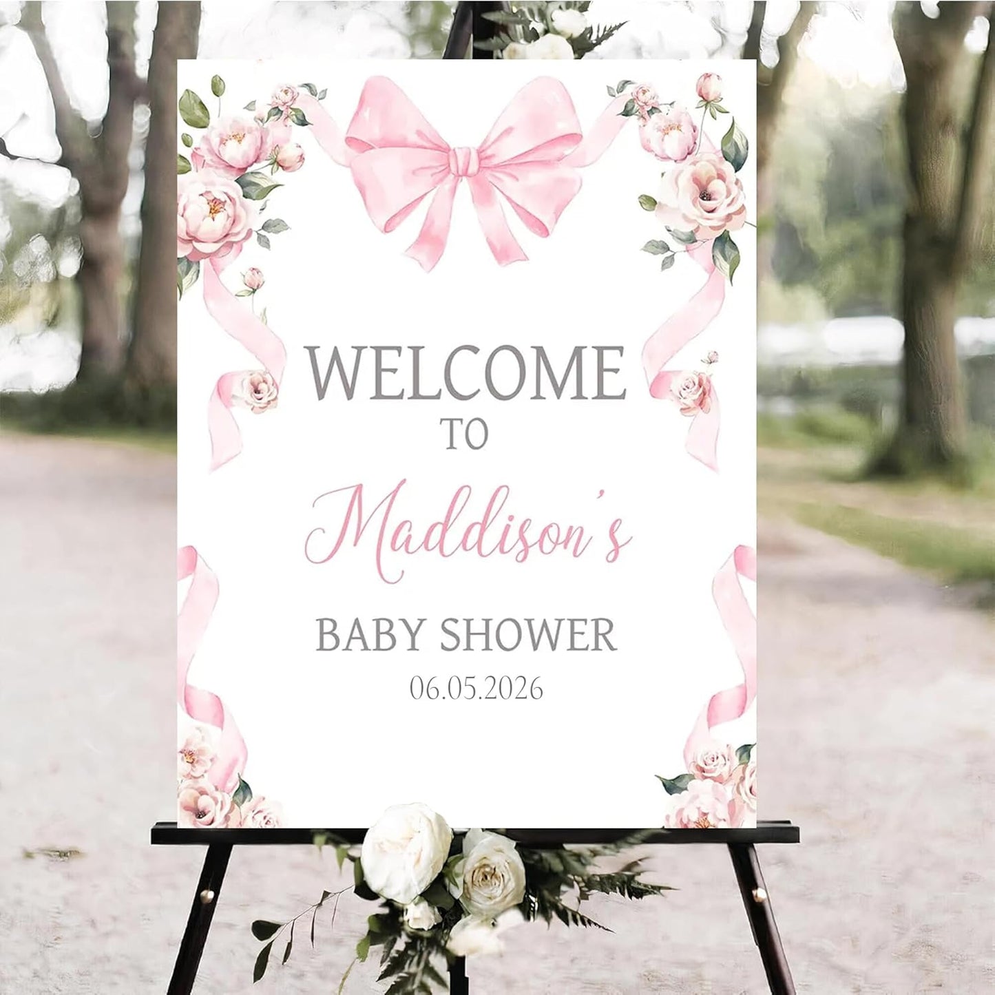 Personalized Pink Bow Baby Shower Welcome Sign, Custom Minimalist Bow Baby Girl Party Sign, Baby's Shower Gifts, Birthday Gifts, Gender Reveal Decorations, Newborn Announcement Party Supplies - 15