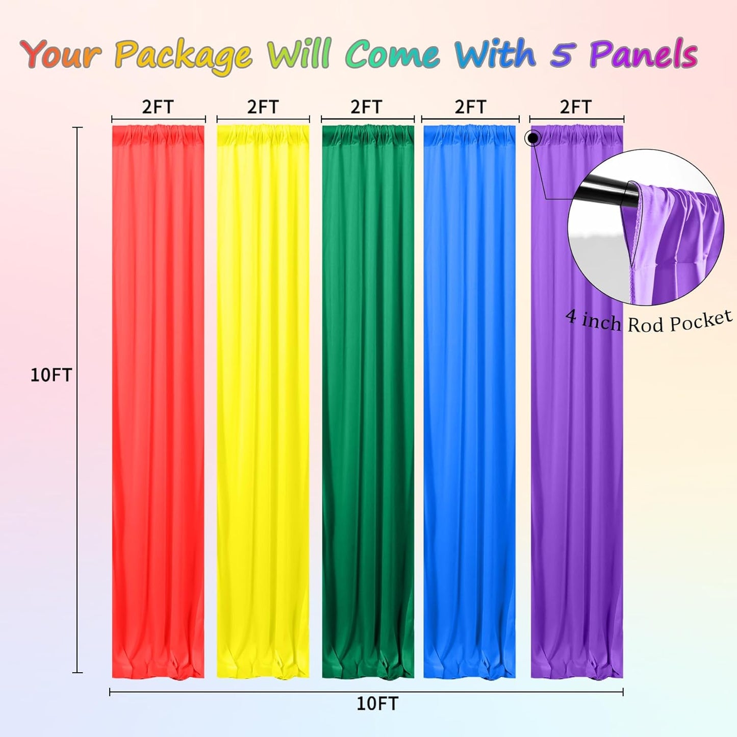 Rainbow Backdrop Curtain – 10x10ft Photography Background, Wrinkle-Free Polyester Fabric Colorful – Perfect Photo Backdrop for Birthday, Wedding, Baby Shower, Kids' Room Decoration