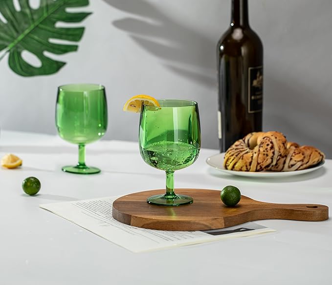 KOXIN-KARLU Classic Stackable 12 ounce Plastic Wine Stems Acrylic Glasses, set of 6 Green