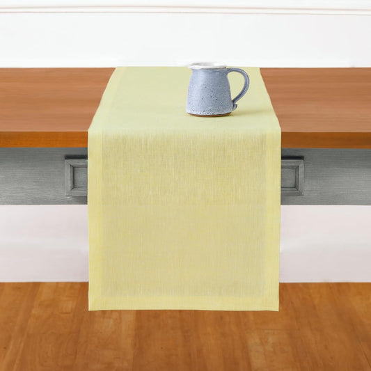 Solino Home Linen Small Table Runner 48 Inches - Athena, 100% Pure Linen Chambray Yellow Table Runner 14 x 48 Inch Ideal for Dresser and Coffee Tables
