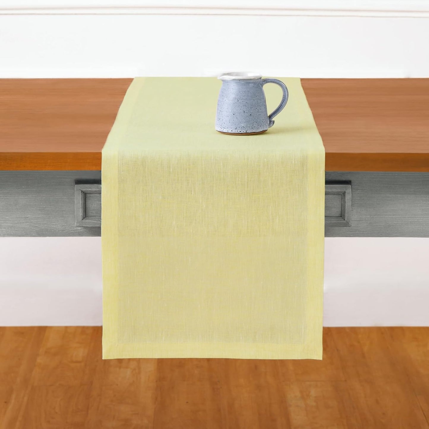 Solino Home Linen Chambray Yellow Table Runner 108 Inches Long - Athena, 100% Pure Linen Dining Table Runner 14 x 108 Inch