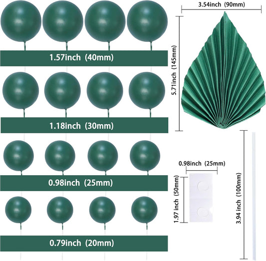 Ephlyn 28Pcs Paper Palm Fan Cake Topper Balls Cake Pick for Baby Shower Wedding Bridal Shower Birthday Anniversary Party DIY Cake Decorations Supplies Green