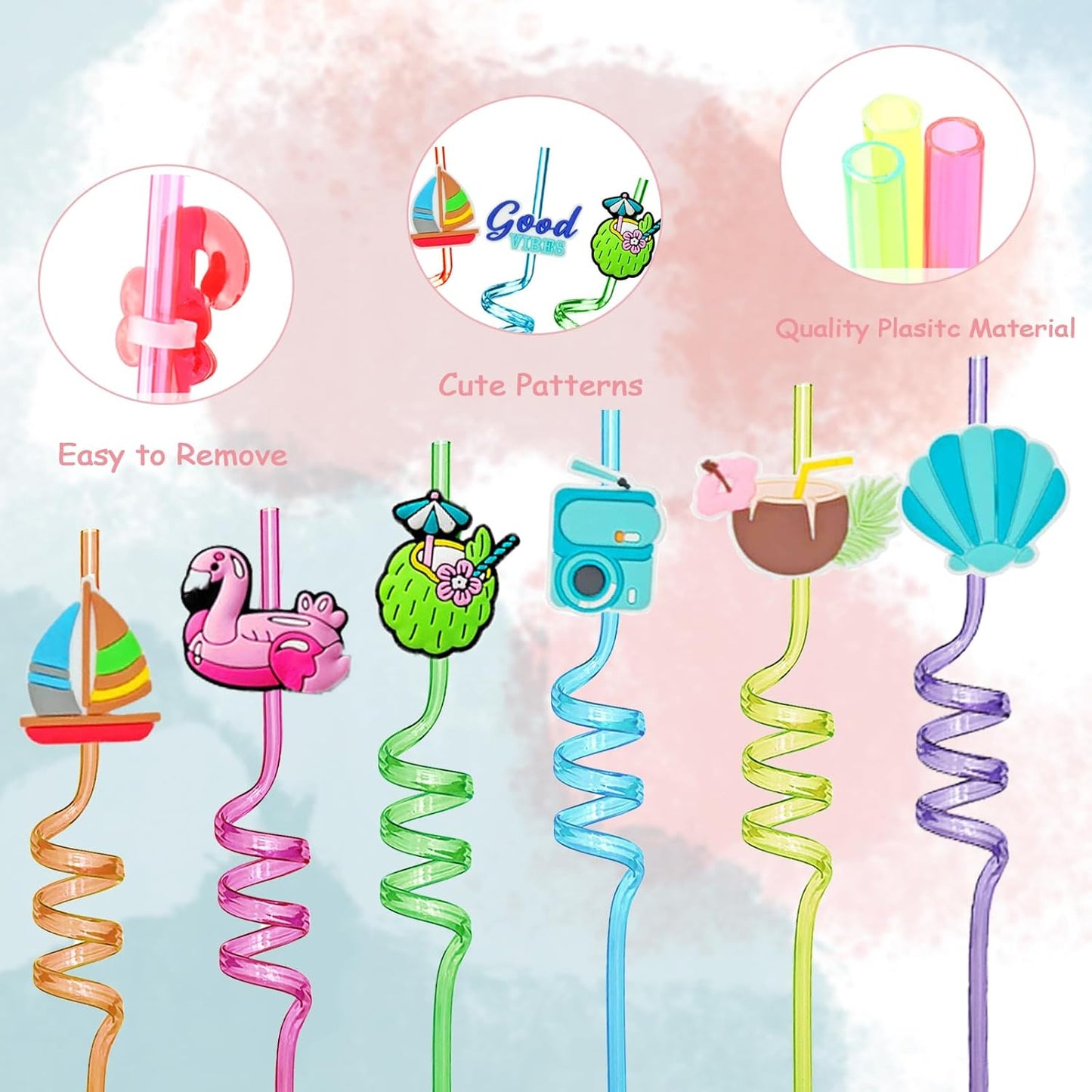 24Pcs Summer Beach Pool Party Favor Drinking Straws, Pool Party Decorations Supplies, Pool Party Favors for Kids Birthday, Crazy Silly Straws for Beach Theme Party Decorations