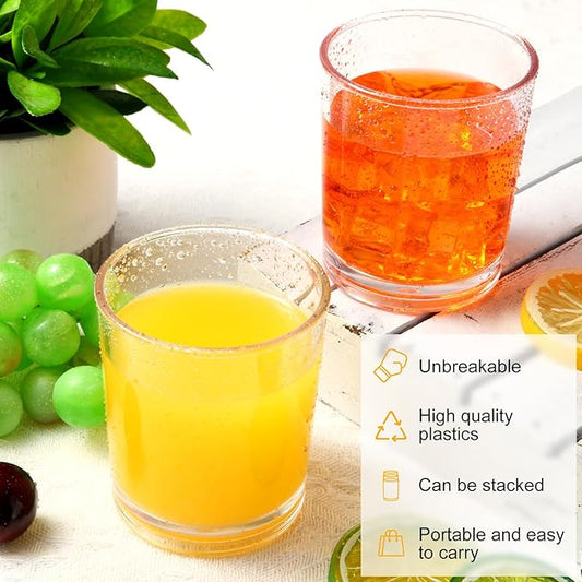 Gerrii 48 Pcs Clear Plastic Tumblers Drinking Cups Reusable Unbreakable Juice Acrylic Glasses Dishwasher Safe Plastic Glasses for Adults Picnic Party Kitchen (8 oz,Classic)
