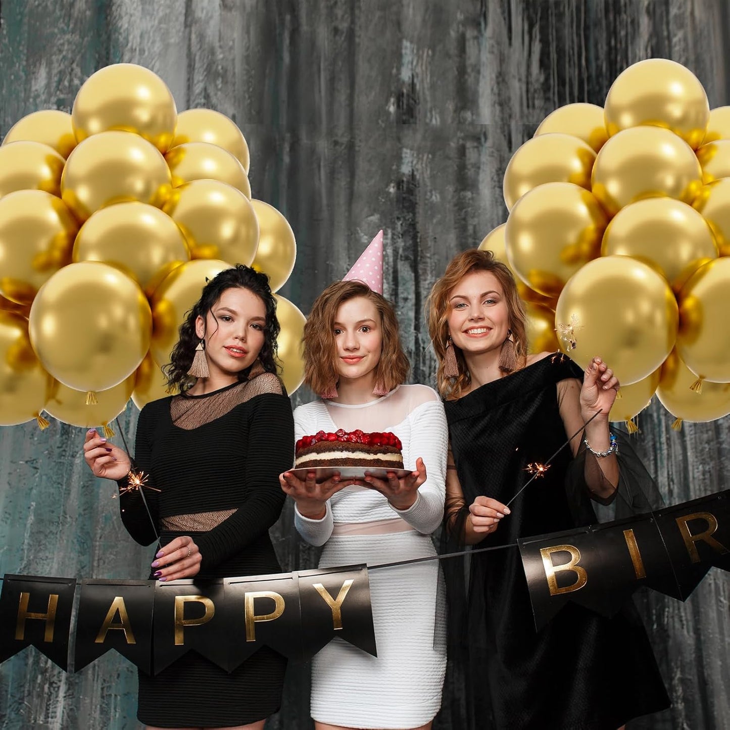 50pcs Metallic Gold Balloons, Helium Quality 12inch Chrome Gold Latex Balloons for Balloon Garland Arch As Wedding Graduation Birthday Party Decoration (with Ribbon & Glue)