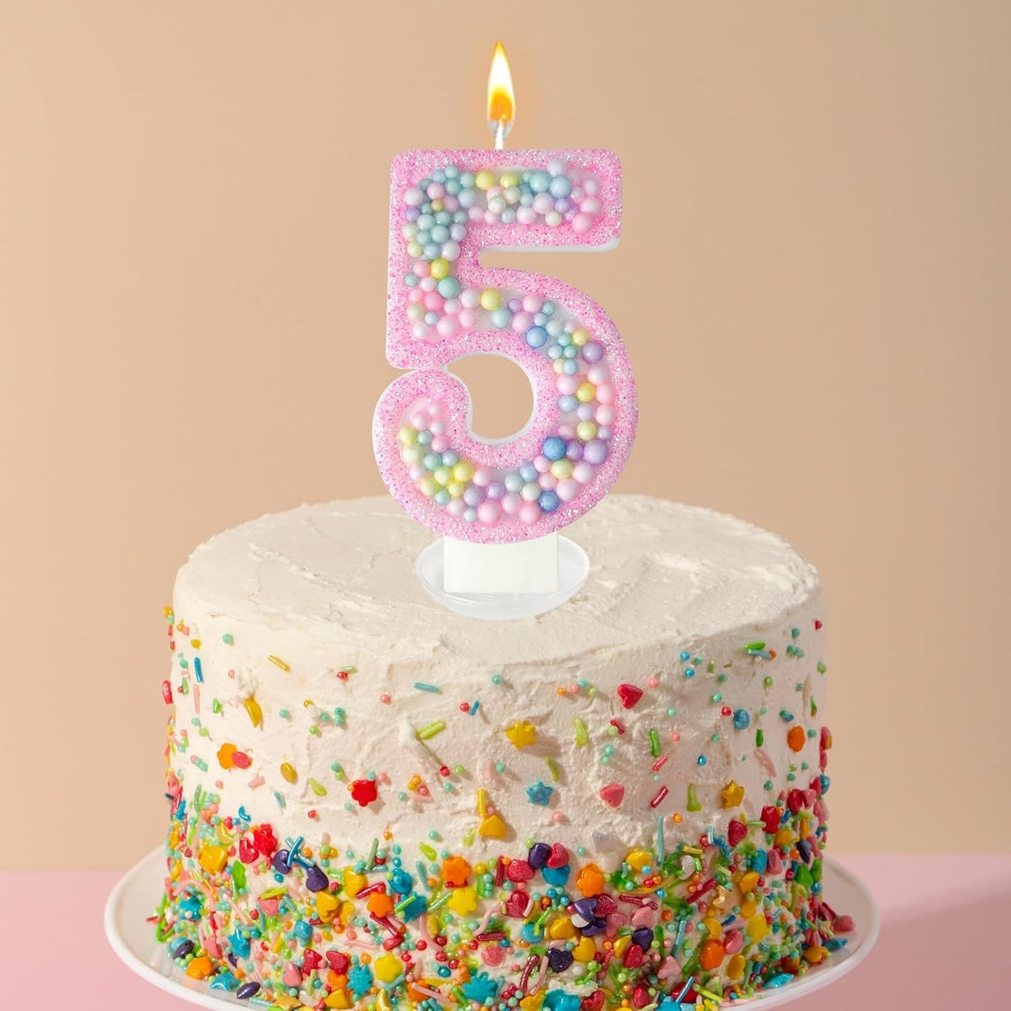 Zlongron Birthday Number Candles, Handmade Macaron 3D Flash Number 5 Candle, Suitable for Girls and Boys' Birthdays, Weddings, Anniversaries, Theme Party Cake Decorations