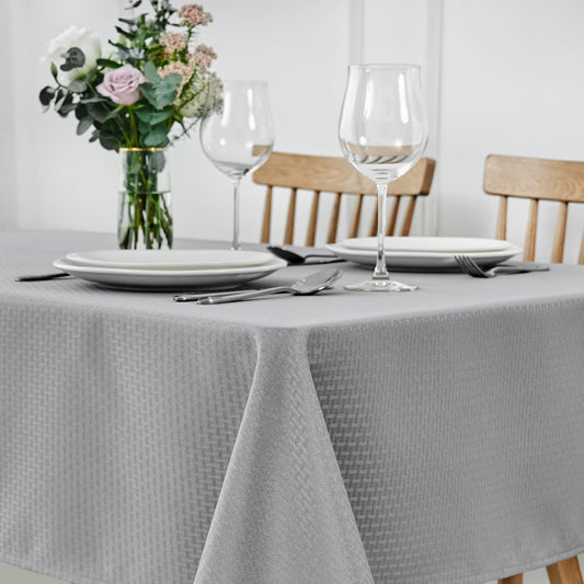 maxmill Weaved Texture Tablecloth Water Resistance Antiwrinkle Spillproof Soft Washable Table Cloth for Dining Room, Buffet Banquet Parties Holiday Dinner, Rectangular 60 x 108 Inch, Light Grey