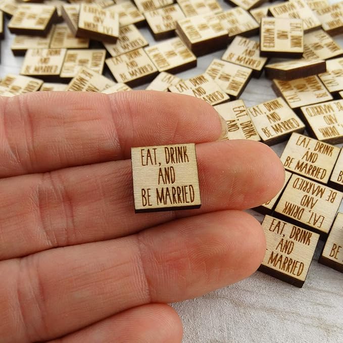 Confetti - Engraved Wood - Rustic Wooden Wedding Decor Party Table Scatter Decorations (Eat, Drink and be Married)