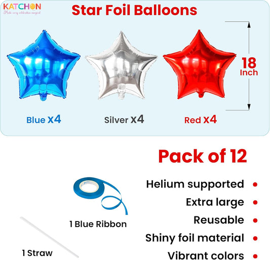 KatchOn, Huge, Red White and Blue Star Balloons - 18 Inch, Pack of 12 | Electoin Day Decorations Foil Star Balloons | For Patriotic Celebrations, USA Celebrations, Election Day Party Decorations