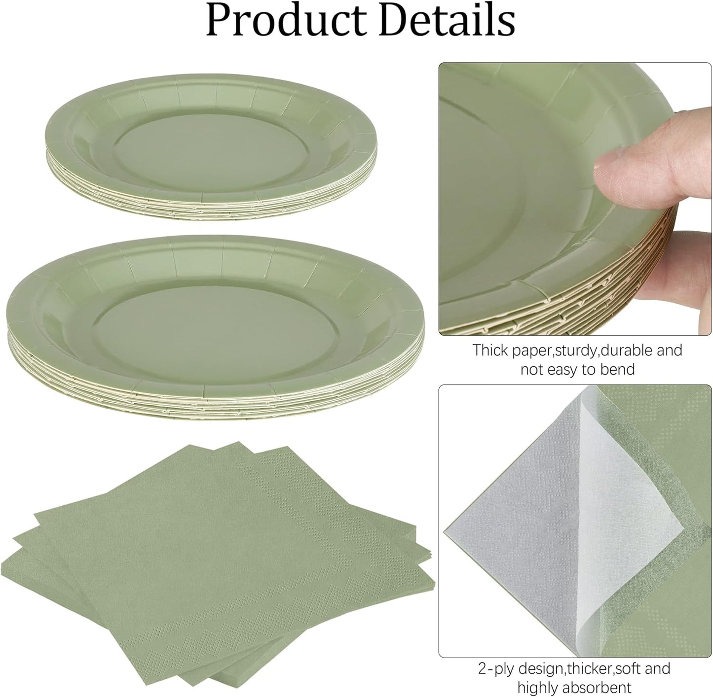 Ruisita 48 Pieces Sage Green Party Supplies Solid Sage Green Tableware Including 7 Inch and 9 Inch Paper Dinner Plates 2 Ply Napkins for Wedding, Birthday Party, Picnic, Barbecue (Serves 16)