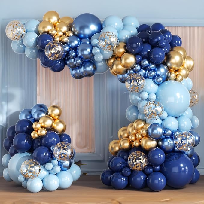 Navy Blue and Gold Balloons Arch Kit 164pcs Pastel Blue Gold Balloons Garland Kit in Different Sizes 5 10 12 18inch for Wedding Bridal Shower Baby Shower Birthday Party Decorations