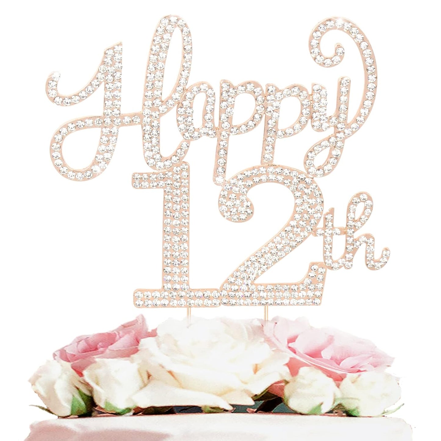 LASKYER Happy 12th Birthday Decorations,12th Birthday Gold Rhinestone Cake Topper - Cheers to Twelve Years Old Bday Party Metal Sparkly Cake Centerpieces Sign.