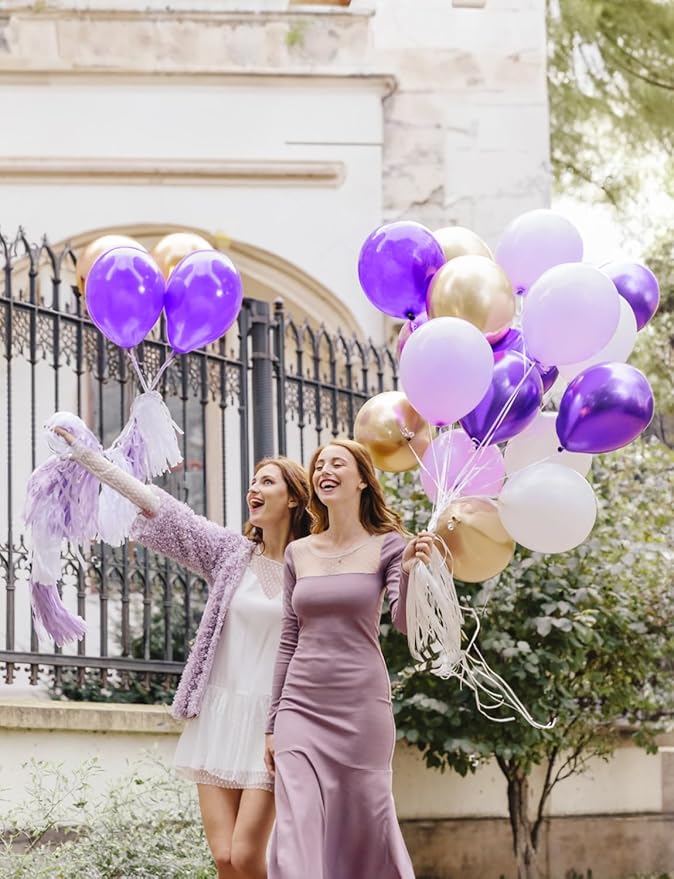 Purple and White Balloons,12 Inch 60 Pcs Pastel Purple Confetti Balloons,Lavender Lilac Balloon for Mother's Day/Birthday/Baby Shower/Graduation/Wedding Decorations