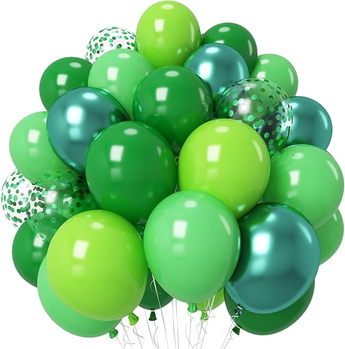 Green Balloons Different Shades Dark Emerald Hunter Forest Lime Metallic Green Latex Balloon Confetti Balloon for Patrick's Day Jungle Safari Birthday Baby Shower Themed Graduation Party Decor