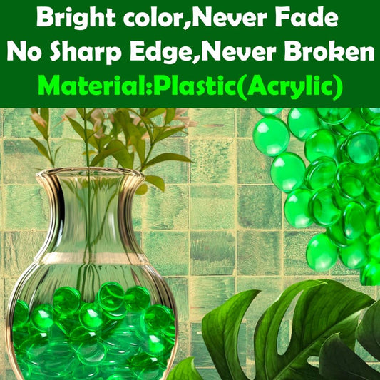 HappyFiller 630 PCS Green Color Acrylic Gems Plastic Flat Marbles Gemstones for Vase Fillers,Party Confetti Table Scatters Aquarium Fish Tank Fishbowl Pebbles Stones,Arts Crafts