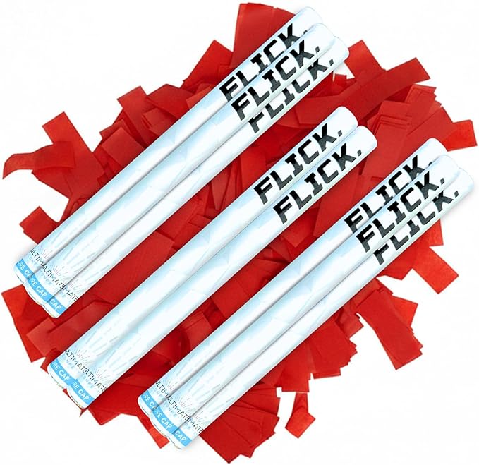 Ultimate Confetti - 8 Pack Red Confetti Wands - Handheld 14" Biodegradable Tissue Paper Confetti Flick Flutter Sticks For Wedding, Birthday, Parties & Live Events - 2 Handfuls, 1.5 oz Each Stick