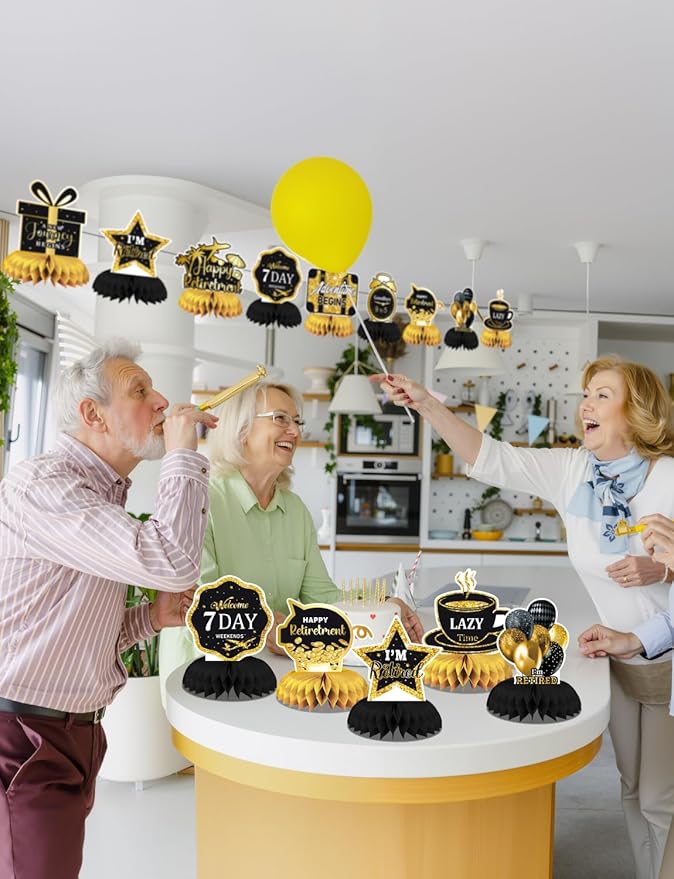 Retirement Party Table Decorations – 9PCS Black and Gold Retirement Centerpieces for Table, Happy Retirement Party Decorations for Office, Men and Women Farewell Decor
