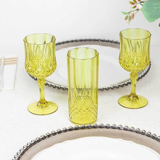 Efavormart 6 Pack Green Crystal Cut Reusable Plastic Wine Glasses, Shatterproof Cocktail Goblets 8oz